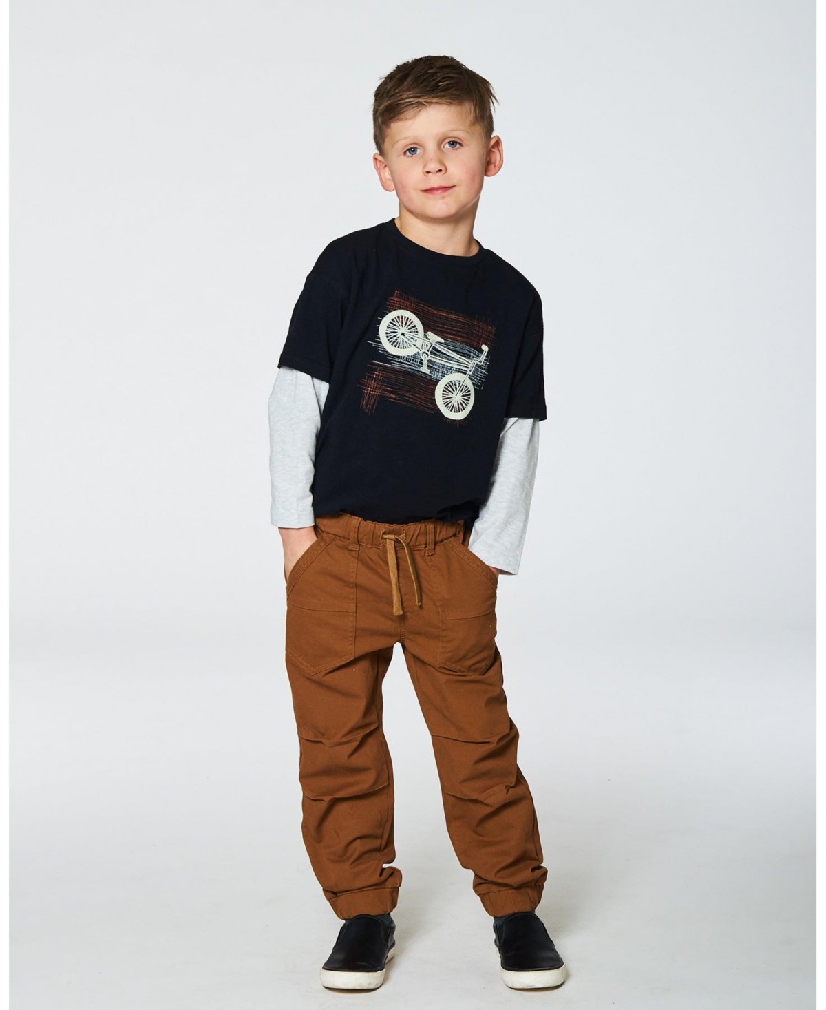Deux par Deux Boy Stretch Twill Pleated Knee Jogger Pants- Child - Caramel brown