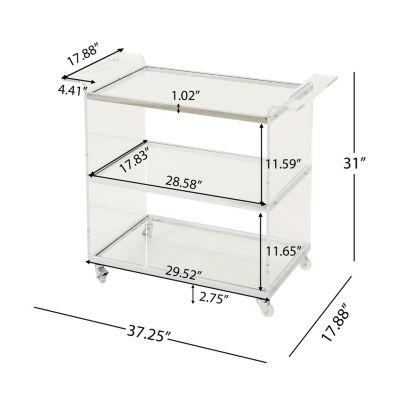 37.25" Acrylic, Tempered Glass 2 Shelves, Mobile Frame, Elegant Design Serving Cart