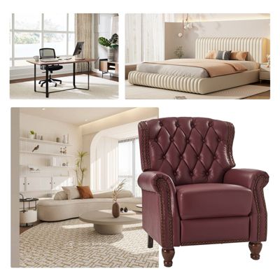 Justine Wooden Upholstery Genuine Leather Recliner with Tufted Back