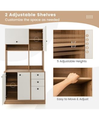 71" MDF Freestanding Kitchen Pantry Hutch Storage Cabinet with 4 Doors