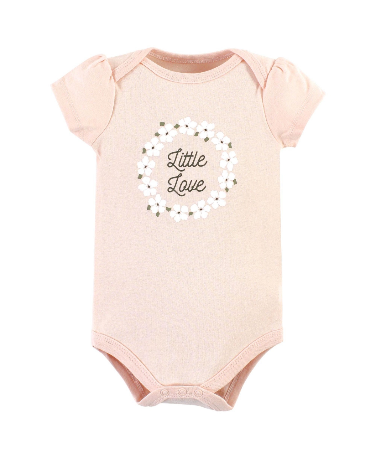 Hudson Baby Baby Girls Cotton Bodysuit, Pant and Shoe Set,- Sage floral wreath short sleeve