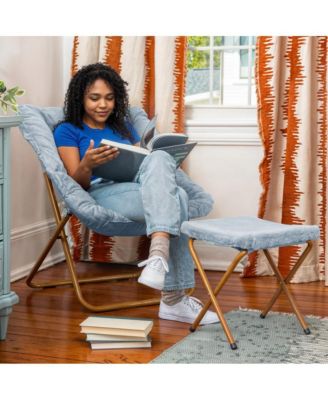 Aisling Oversized Folding Saucer Chair And Ottoman For Dorm, Bedroom