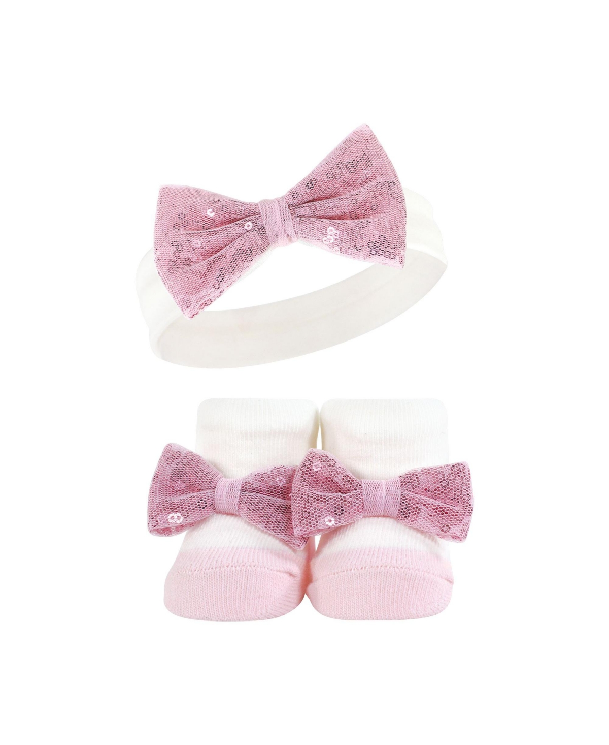 Hudson Baby Baby Girls Headband and Socks Giftset, One - Pink gray