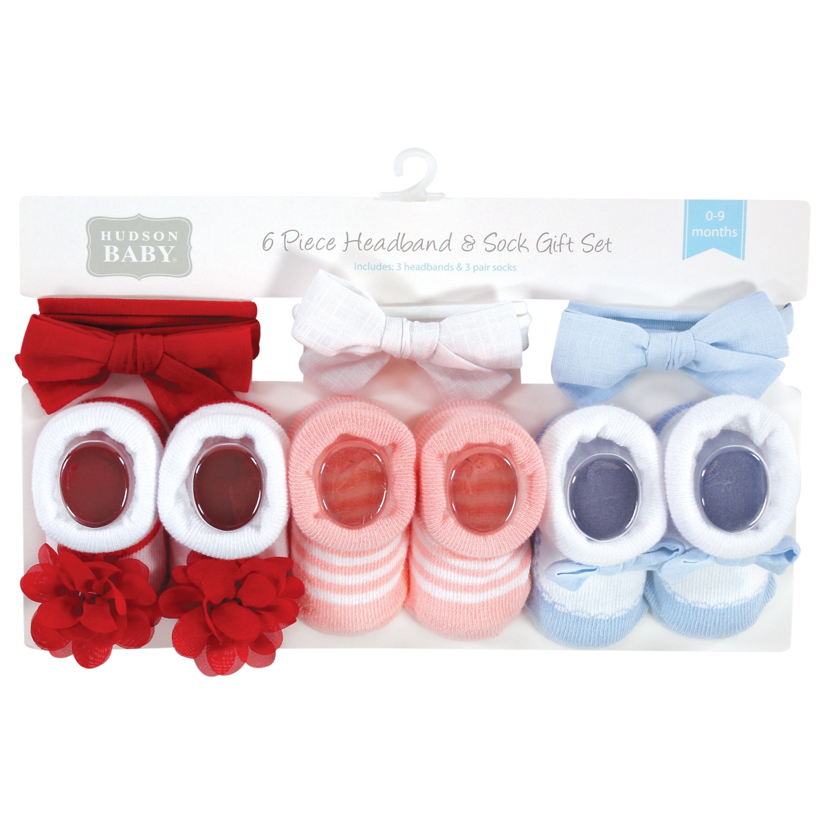 Hudson Baby Baby Girls Headband and Socks Giftset, One - Red blue