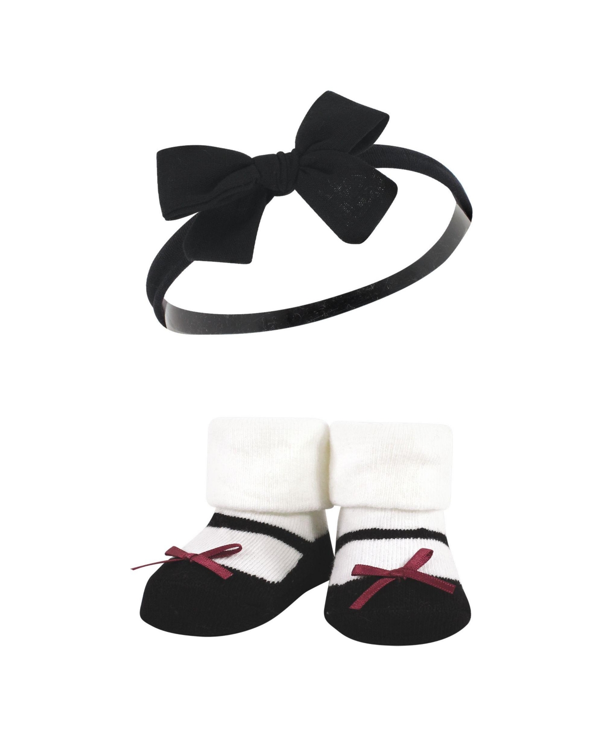 Hudson Baby Baby Girls Headband and Socks Giftset, One - Burgundy black