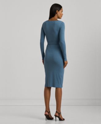 Lauren Ralph Lauren Women's Belted Rib-Knit Henley Dress - Macy's