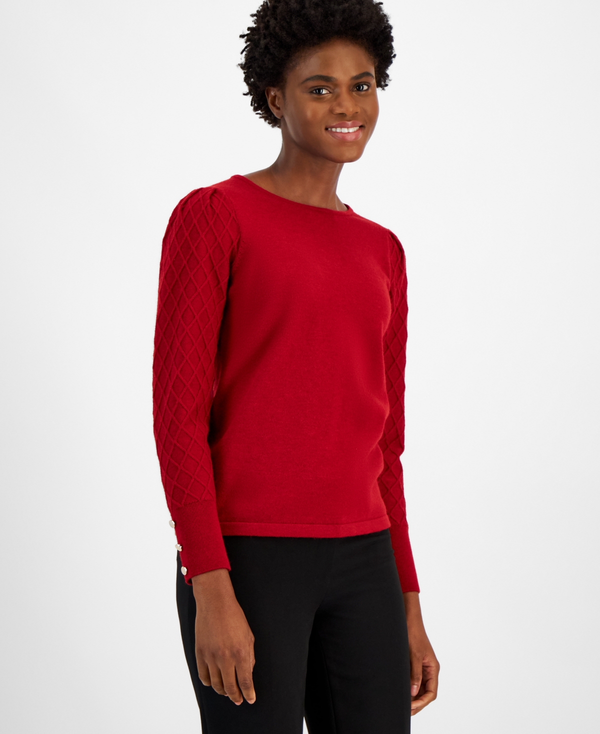 ANNE KLEIN WOMEN'S DIAMOND-SLEEVE SWEATER 