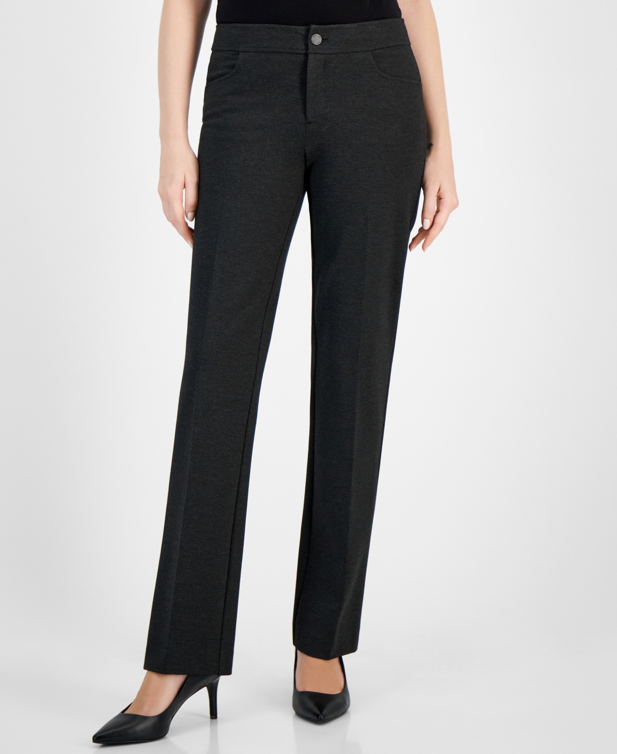 Shop Anne Klein Flare Leg Compression Pant, Regular & Petite In Dark Grey Heather