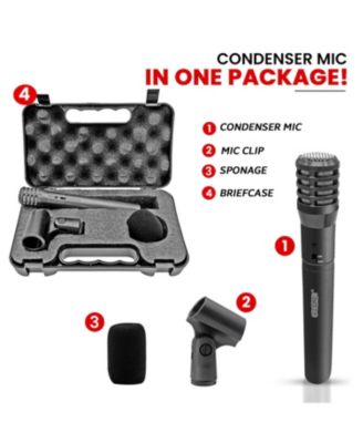 Professional Instrument Microphone Pencil Mic Condenser Cardioid Unidirectional Stick Microfono + Windscreen Mic Clip & Case