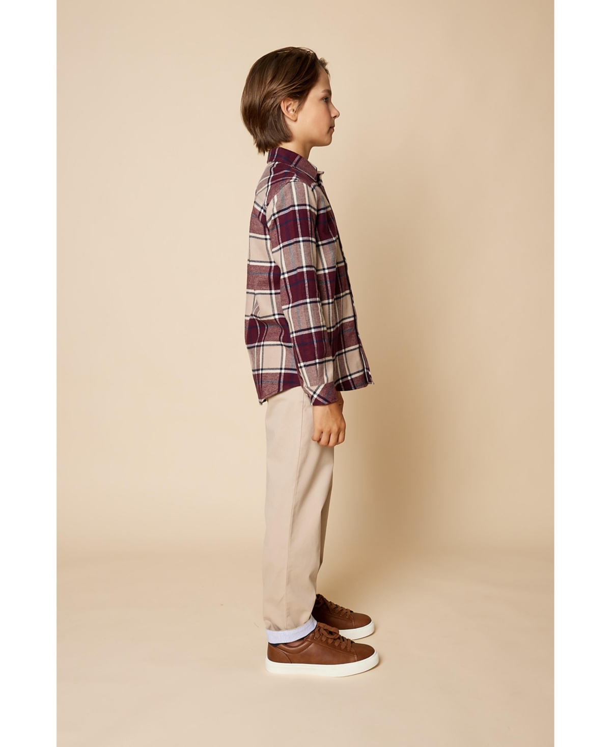 B by Brooks Brothers Big Boys Plaid Long Sleeve Button Down Shirt