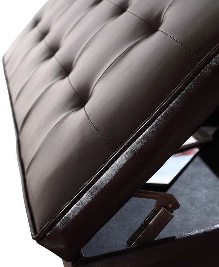 Simpli Home - Verona Faux Leather Storage Ottoman with Shelf, Direct Ship