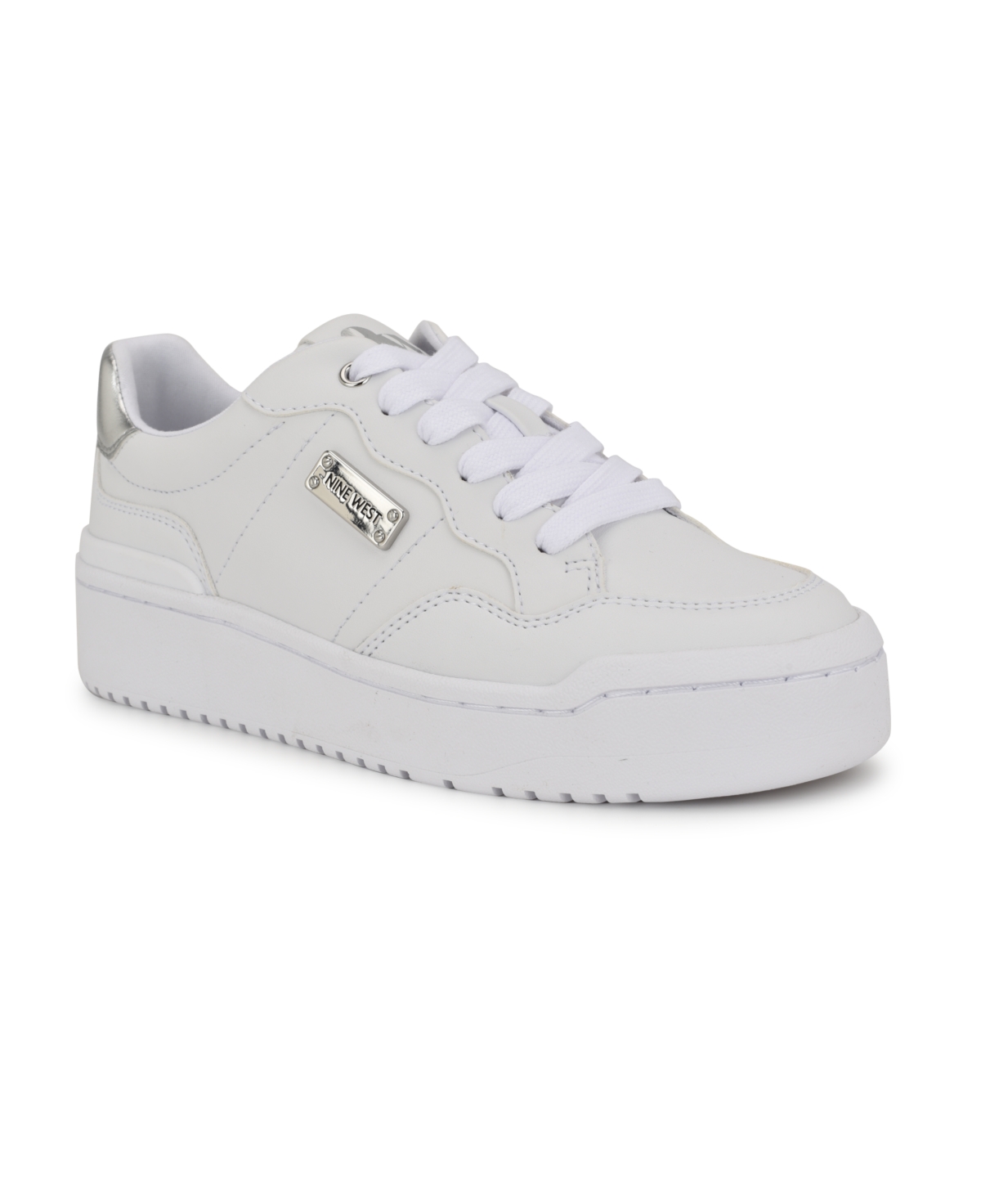 Nine West Women's Aleno Lace-Up Platform Casual Sneakers -Silver