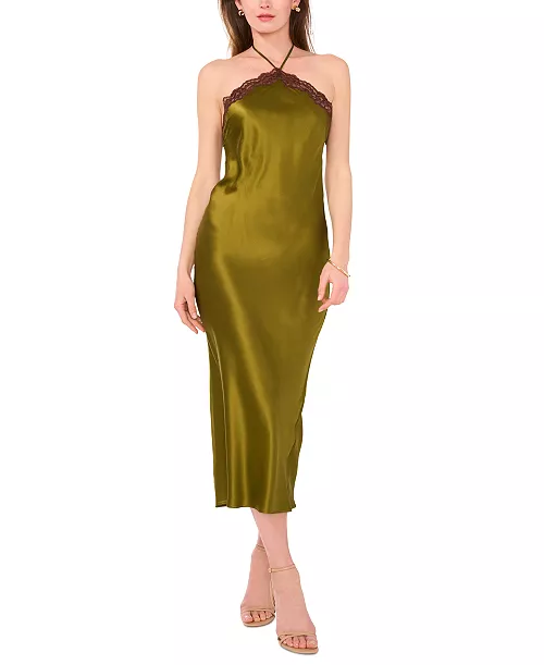 women's satin sleeveless midi halter slip dress