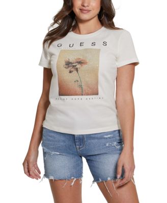 GUESS - Women's Cotton Diamant&eacute; Graphic Crewneck Tee