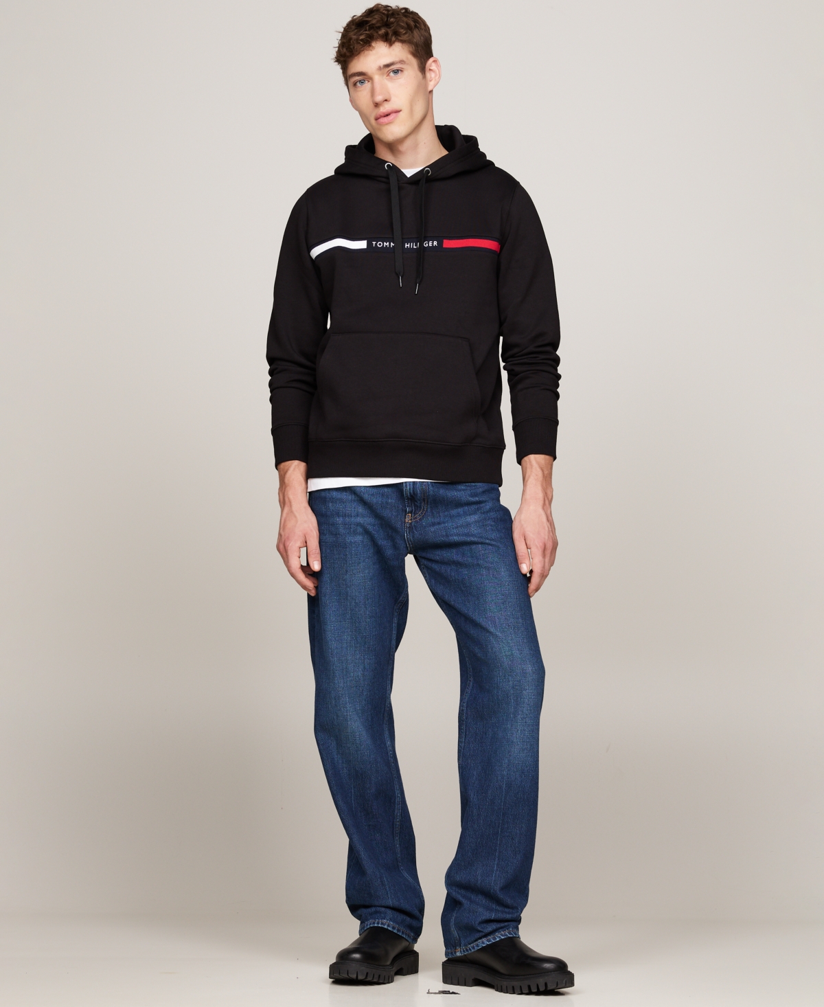 Tommy Hilfiger Men's Chest Logo Hoodie In Black