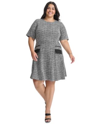 DKNY - Plus Size Round-Neck Short-Sleeve A-Line Dress