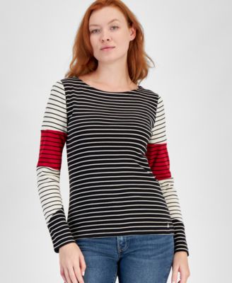 Nautica Jeans - Women's Striped Colorblocked Boat-Neck Top