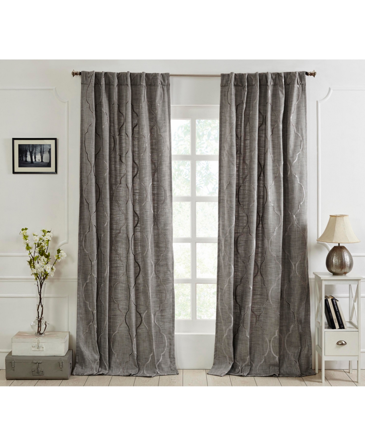 Cordoba Faux Silk Taffeta Curtain Panel - Lined with Rod Pocket and Hidden Back Tabs - Grey