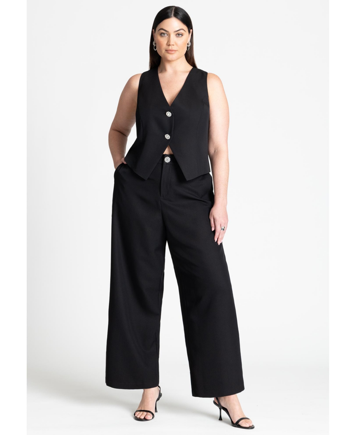 Eloquii Plus Size Crystal Button Straight Leg Pant