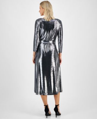 Tommy Hilfiger Women's Shine Metallic Tie-Waist Dress - Macy's