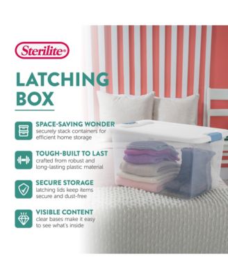 64 Qt Clear Plastic Stackable Storage Bin w/ White Latch Lid, (6 Pack)