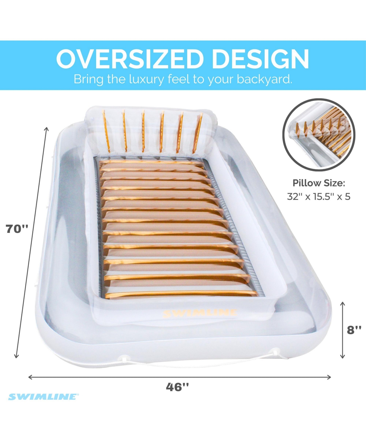 Swimline Luxe Edition Inflatable Suntan Tub Floating Pool Lounger,& Gold - White/gold