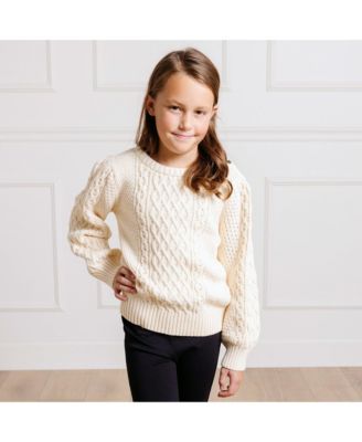 Girls Long Sleeve Cable Knit Fisherman Sweater