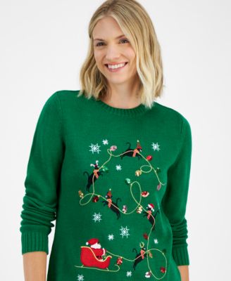 Women's Kitten Sleigh Crewneck Sweater, PXS-XXL, Created for Macy's