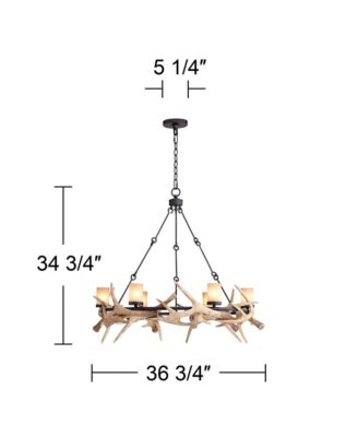 Antler Lodge Black Large Round Chandelier 36 3/4" Wide Natural Country Cottage Rustic LED Woven Deer Horn 6-Light Fixture Dining Room House Island Entryway Bedroom Living Room