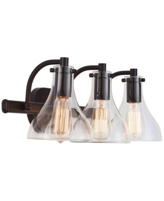 Sorren Industrial Modern Wall Light Black Metal Hardwired 20 1/2" 3-Light Fixture Curving Clear Glass Shade for Bedroom Bedside Bathroom Vanity Living Room Hallway Dining House