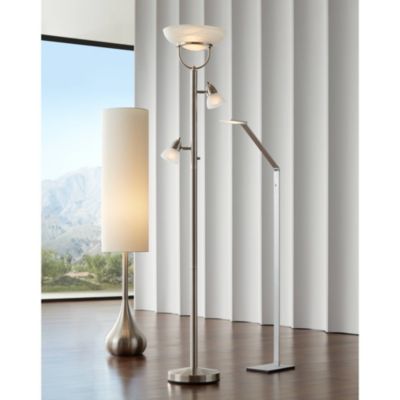 3 in 1 Modern Torchiere Floor Lamp with Side Lights 70" Tall Brushed Nickel White Glass Shades for Living Room Reading Bedroom House Home