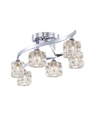 Modern Ceiling Light Semi Flush Mount Fixture 30 1/2" Wide Chrome 6-Light Clear Glass Crystal Cube Shades for Bedroom Kitchen