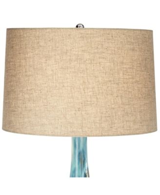 Kenya Modern Table Lamp 29 1/2" Tall Blue Green Reactive Glaze Ceramic Beige Linen Tapered Drum Shade for Bedroom Living Room House Home Bedside Nightstand Office Entryway Kids - Possini Euro Design