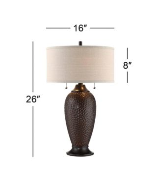 Cody Rustic Farmhouse Table Lamps 26" High Set of 2 Hammered Oiled Bronze Oatmeal Linen Drum Shade for Bedroom Living Room Bedside House