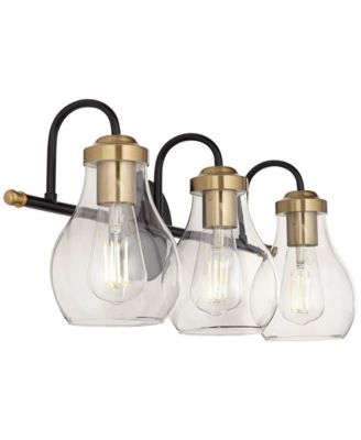 Brade Industrial Modern Wall Light Black Gold Hardwired 22.75" 3-Light Fixture Clear Glass Shades for Bedroom Bathroom Vanity Reading Living Room Hallway House Home Decor