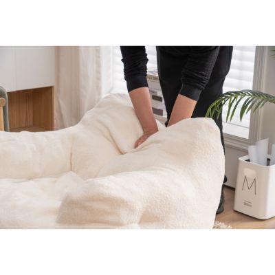 Soft Tufted Foam Bean Bag Chair With Teddy Fabric Ivory White