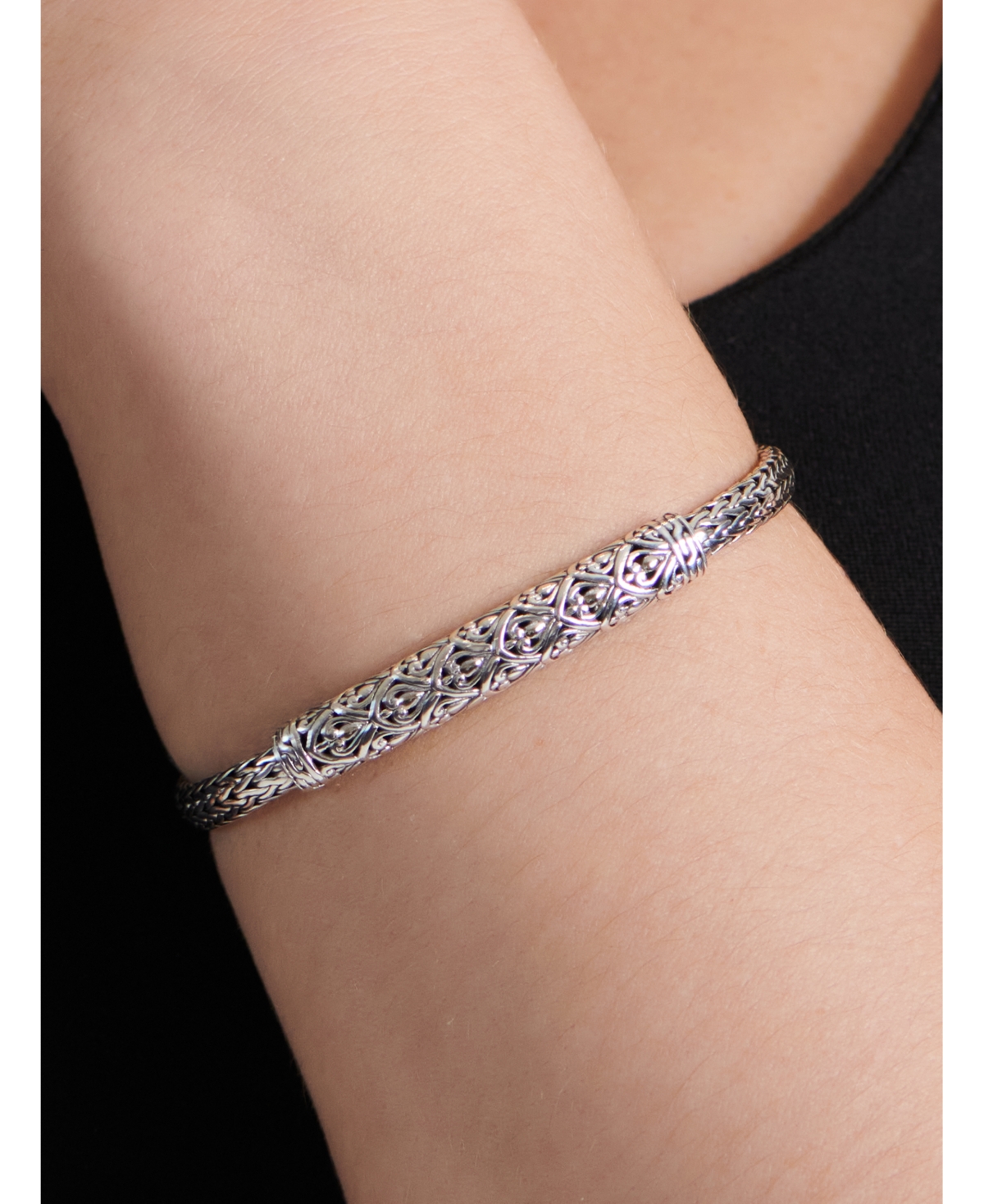 Devata Bali Dragon Skin with Dragon Bone Oval 5mm Chain Bracelet in Sterling- Silver