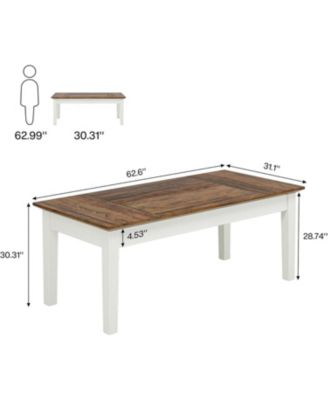 Dining Table for 4-6 People, 62-Inch Rectangular Kitchen Table with Solid Wood Legs, Modern Farmhouse Dinner Table for Dining Room, Kitchen, Living Room, Rustic Brown & White