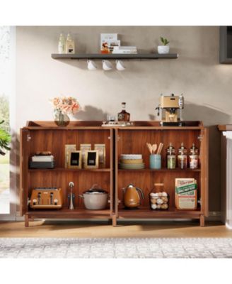 57" Farmhouse Wood + Shutter Doors + Adjustable Shelf + Freestanding Sideboard Buffet Storage Cabinet