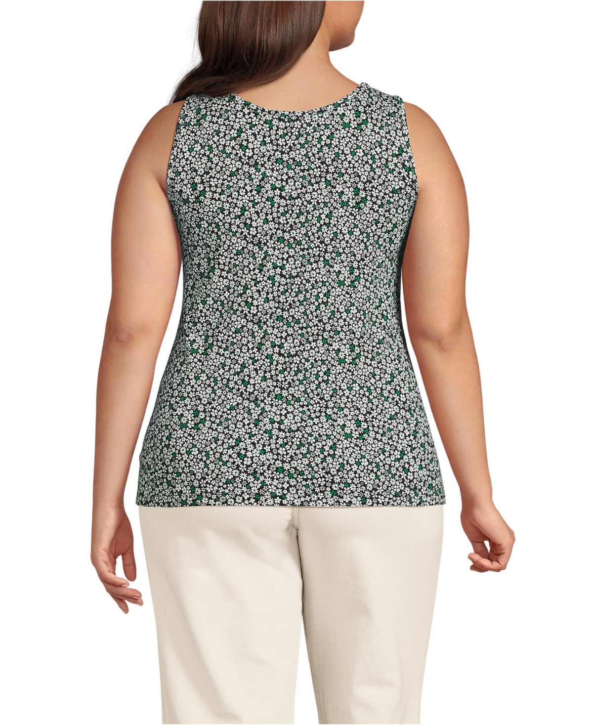 Lands' End Plus Size Cotton Tank Top -ivory daisy floral