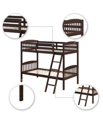 Hardwood Twin Bunk Bed Frames with Inclined Ladder and Safety Guardrails