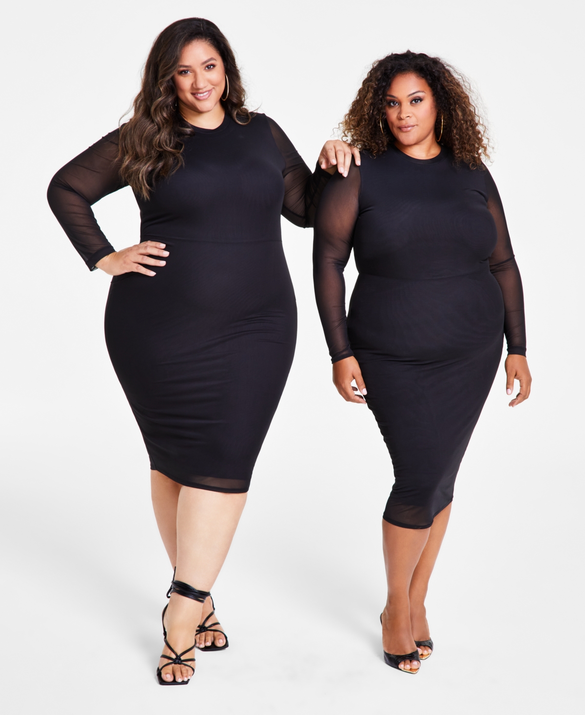Nina Parker Trendy Plus Size Scoop-neck Long-sleeve Mesh Dress In Black Beau