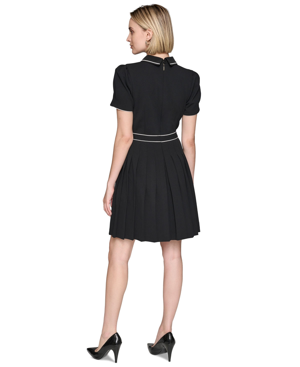 Karl Lagerfeld Women's Tipped Mini A-line Dress In Blk,sft Wt