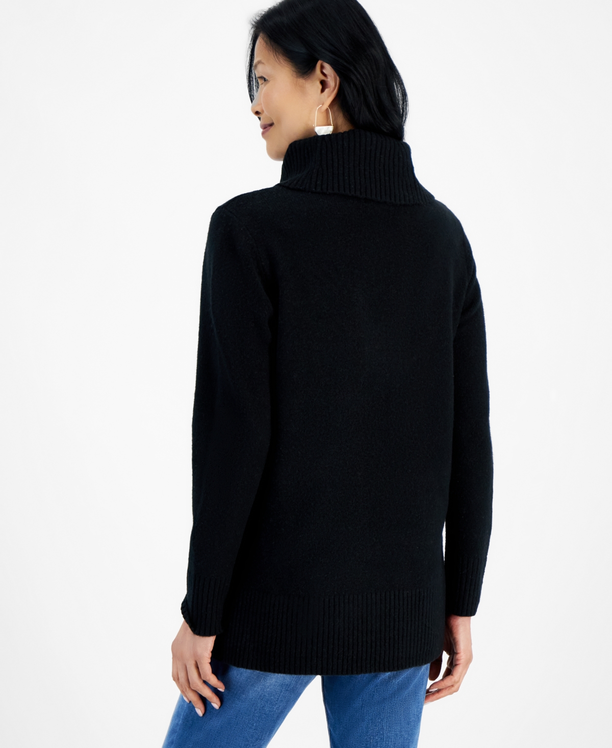 Style & Co Women's Fleece Quarter-zip Mock-neck Sweatshirt, Created For Macy's In Deep Black