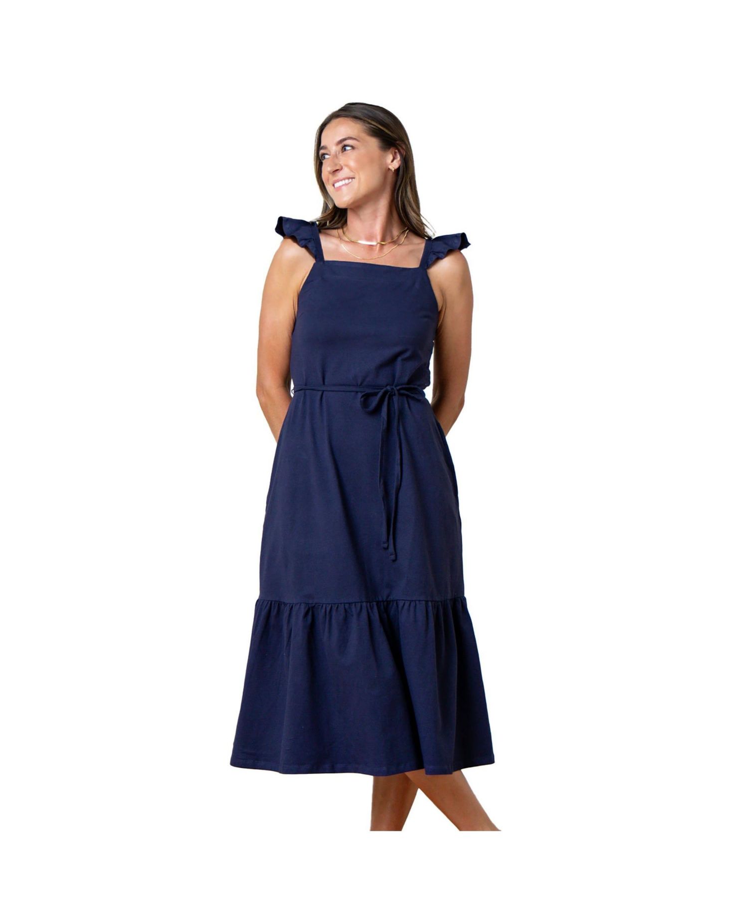 Women's Hope and Henry Organic Flutter Sleeve Knit Flounce Hem Midi Dress