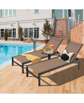 Set of 2 Aluminum Patio Chaise Lounge Outdoor Adjustable Lounge Chair W/ 6-Position Backrest