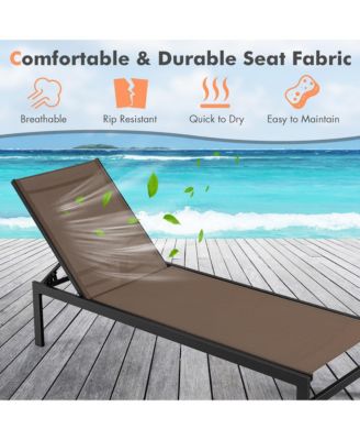 Set of 2 Aluminum Patio Chaise Lounge Outdoor Adjustable Lounge Chair W/ 6-Position Backrest