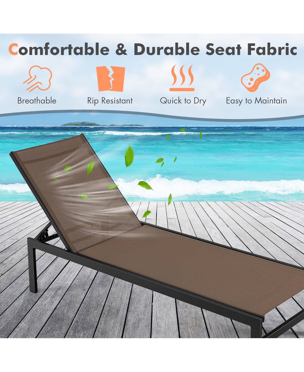 Gymax Set of 2 Aluminum Patio Chaise Lounge Outdoor Adjustable Lounge Chair W/ 6-Position Backrest - Brown+black
