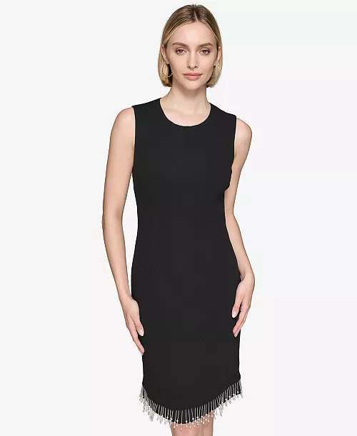 women's fringe-trim sheath dress