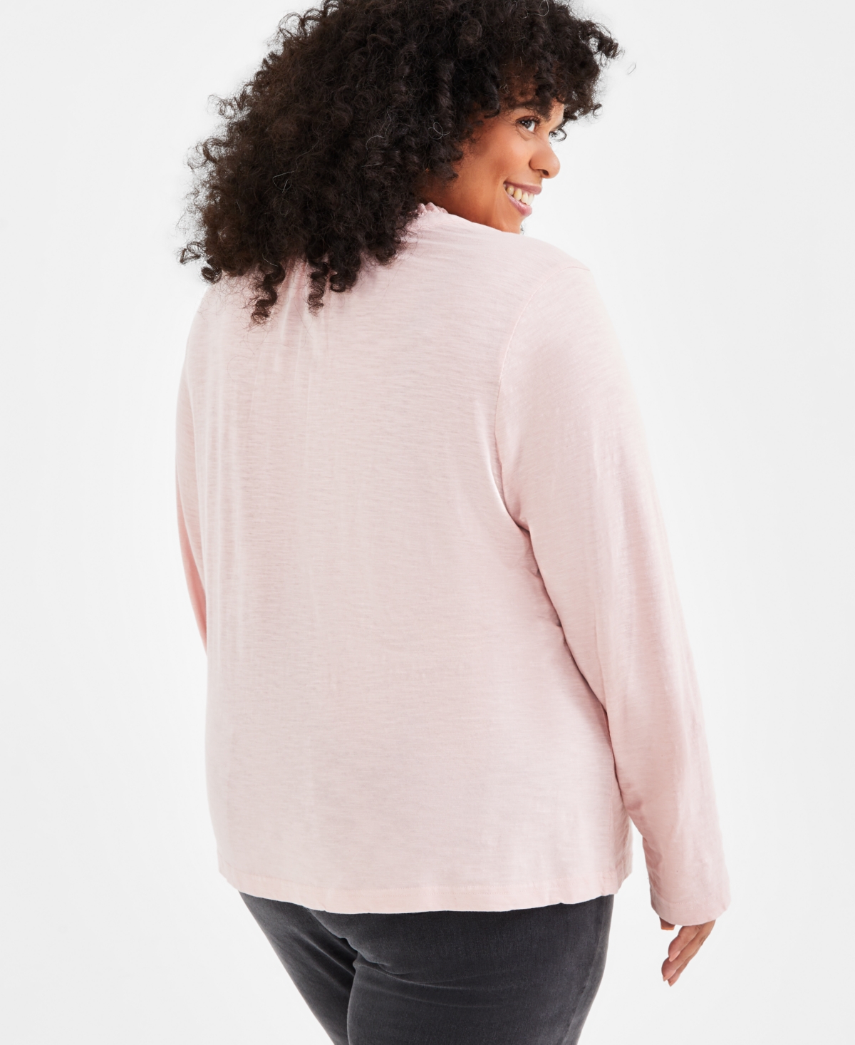 Style & Co Plus Size Cotton Solid Ruffle-Collar Popover Top, Created for Style & Co